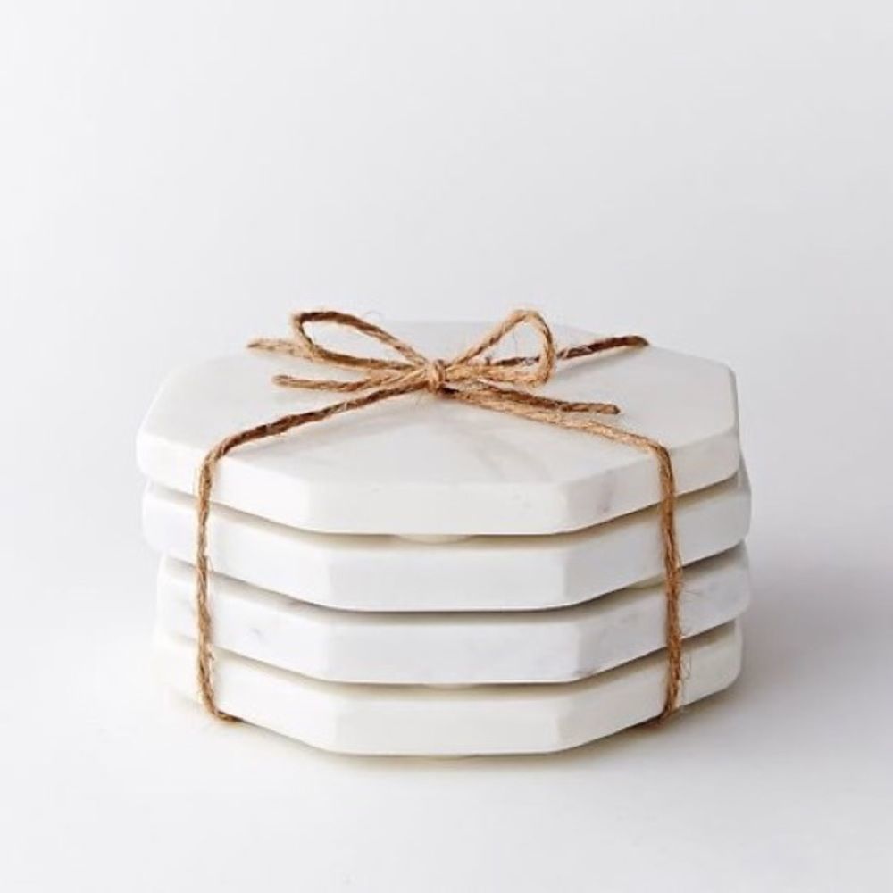 Zeal Living White Marble Geo Coasters, NIB